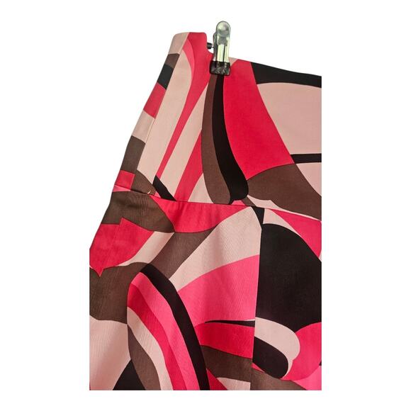 Elie Tahari Skirt Pink Brown Print Drop Waist A-Line Hem Border Women Sz 14 Geo - Picture 5 of 13